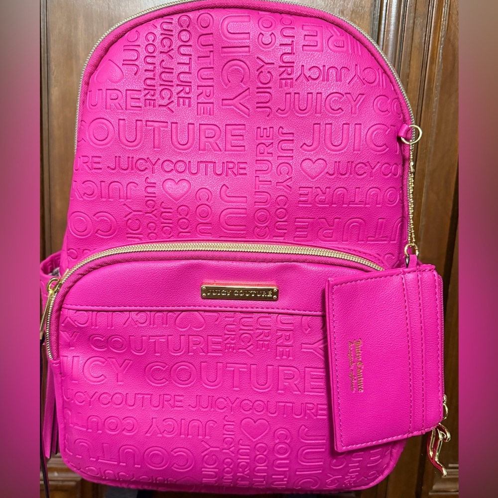 Like New !! Juicy Couture Hot Pink Embossed Backpack with Card Holder